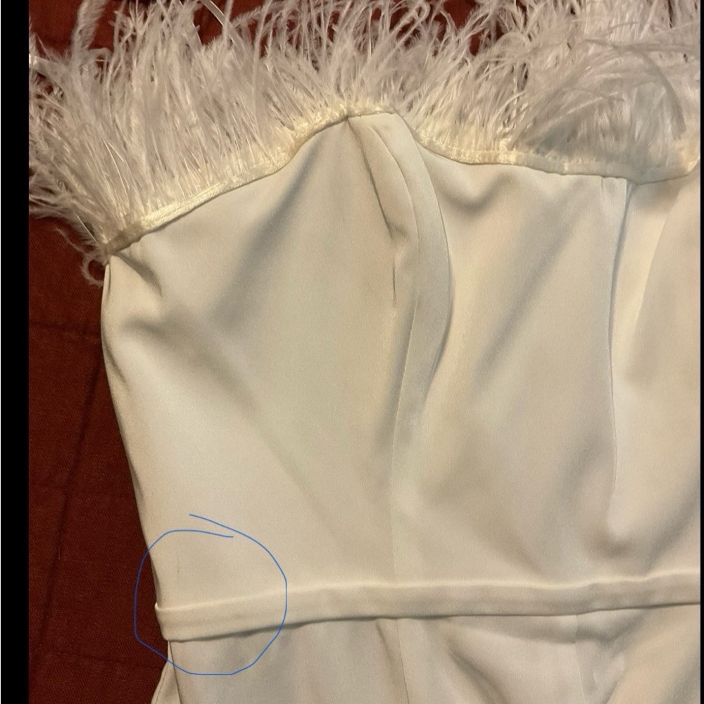 Mac Duggal White Strapless Feather-Trim Jumpsuit - Picture 4 of 9